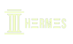 Logo de Hermes Web - Fondo azul marino con letras color crema